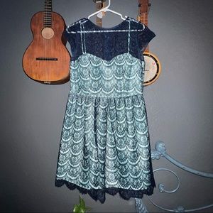 Danny & Nicole contrast lace over satin dress